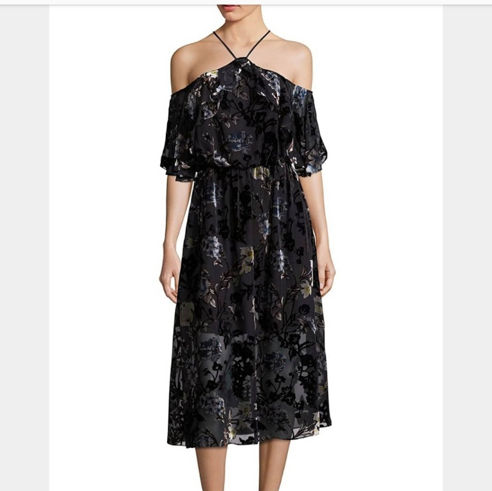 ABS Allen Schwartz Burnout Ruffle Midi Dress